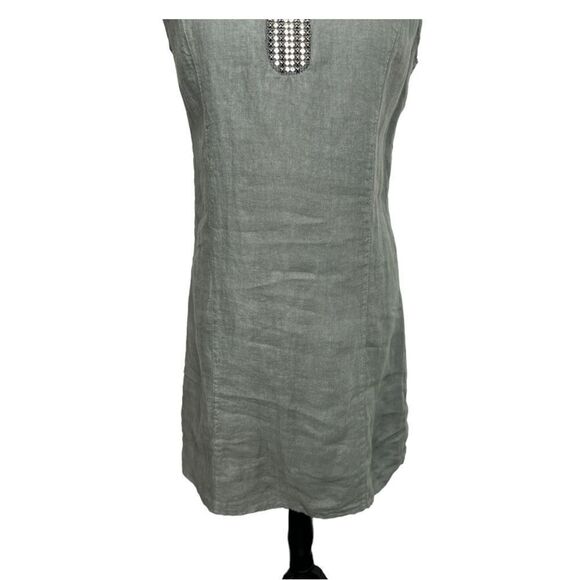 LINA TOMEI Army Green Sleeveless Linen Dress. Size Small - Picture 4 of 8